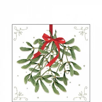 Mistletoe with bow white papírszalvéta 25x25cm, 20db-os, AMB.32518860