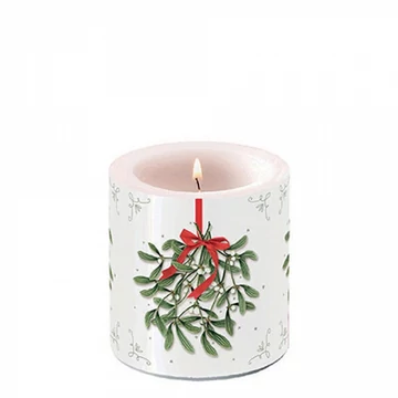 Mistletoe with bow white átvilágítós gyertya 8x7,5cm, AMB.39218860