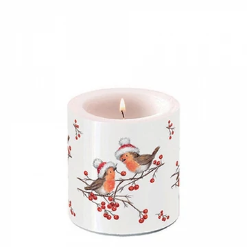 Christmas robins white átvilágítós gyertya 8x7,5cm, AMB.39218865