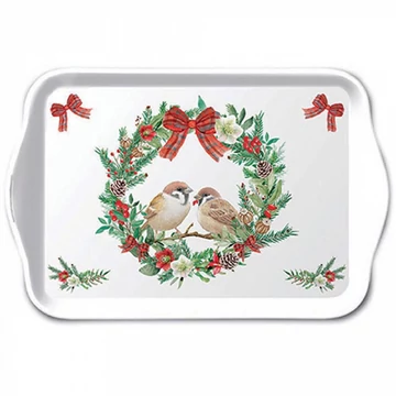 Sparrows in wreath műanyag kistálca 13x21cm, AMB.33718870