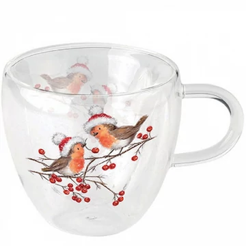 Christmas robins white duplafalú borosilicate üvegcsésze 0,25L, AMB.34418865