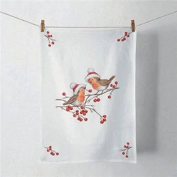 Christmas robins white konyharuha 50x70cm, 100% pamut, AMB.37818865