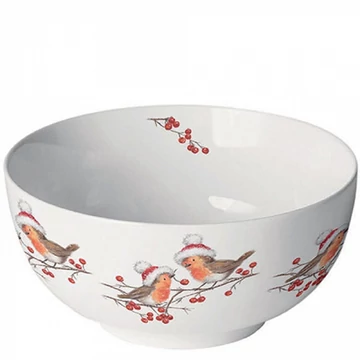 Christmas robins white porcelántál 6,5x14cm, AMB.34818865