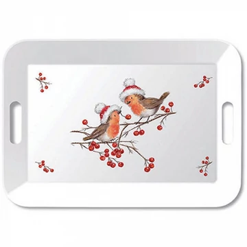 Christmas robins white műanyag nagytálca 33x47cm, AMB.33918865