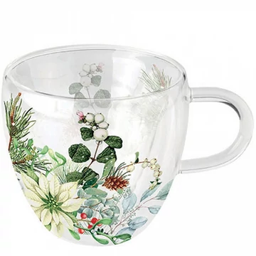 White poinsettia duplafalú borosilicate üvegcsésze 0,25L, AMB.34418990