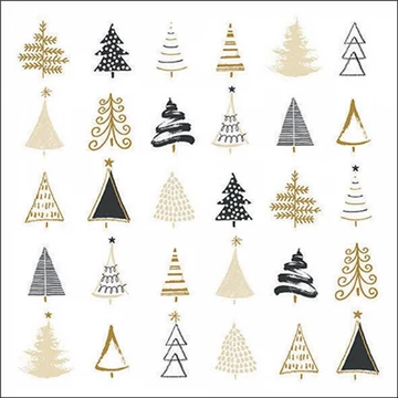 Christmas tree doodles black papírszalvéta 33x33cm, 20db-os, AMB.33319048