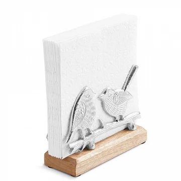 Fém szalvétatartó fa aljjal,álló, madarak faágon forma, AMB.19402480