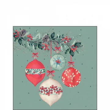Berry baubles green papírszalvéta 25x25cm, 20db-os, AMB.32519187 Berry baubles green papírszalvéta 25x25cm, 20db-os, AMB.32519187