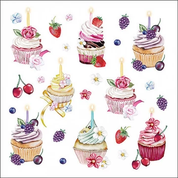 Fruity Cupcakes white papírszalvéta 33x33cm, 20db-os, AMB.13319535