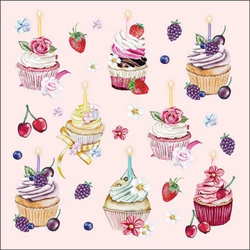 Fruity cupcakes pink papírszalvéta 33x33cm, 20db-os, AMB.13319536