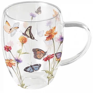Butterfly garden white duplafalú borosilicate üvegbögre 0,35L, AMB.14219335