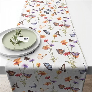 Butterfly garden white asztali futó 40x150cm,100% pamut, AMB.16619335