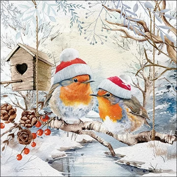 Robins in winterland papírszalvéta 33x33cm, 20db-os, AMB.33319475