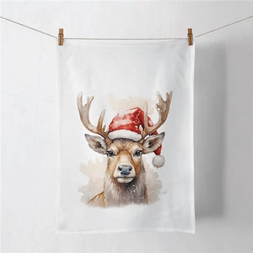 Deer with Santa hat white konyharuha 50x70cm, 100% pamut, AMB.37820280