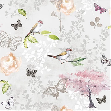 Birds and butterflies grey, papírszalvéta 33x33cm, 20db-os, AMB.13319511