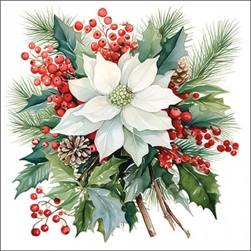 Poinsettia bouquet white papírszalvéta 33x33cm, 20db-os, AMB.33319930 Poinsettia bouquet white papírszalvéta 33x33cm, 20db-os, AMB.33319930