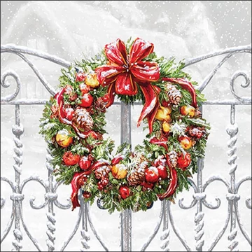 Wreath on fence papírszalvéta 33x33cm, 20db-os, AMB.33320030 Wreath on fence papírszalvéta 33x33cm, 20db-os, AMB.33320030
