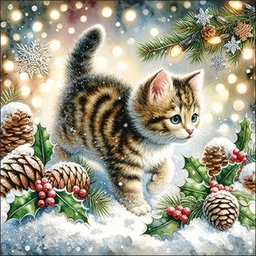 Cute cat in the snow papírszalvéta 33x33cm, 20db-os, AMB.33320075