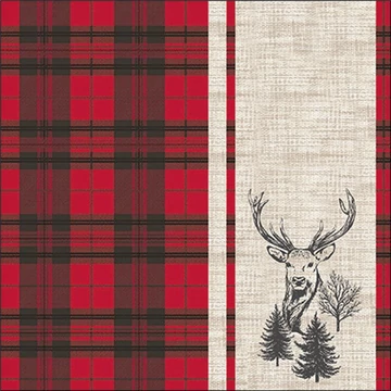 Deer plaid red papírszalvéta 33x33cm, 20db-os, AMB.13320240