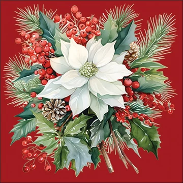Poinsettia bouquet red papírszalvéta 33x33cm, 20db-os, AMB.33319932