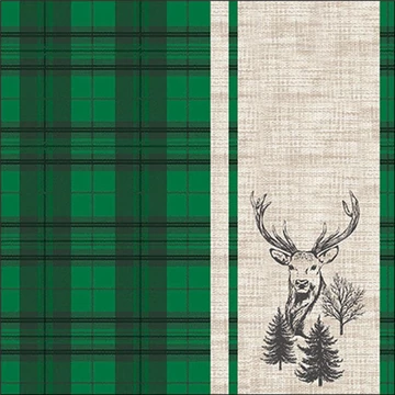 Deer plaid green papírszalvéta 33x33cm, 20db-os, AMB.13320241