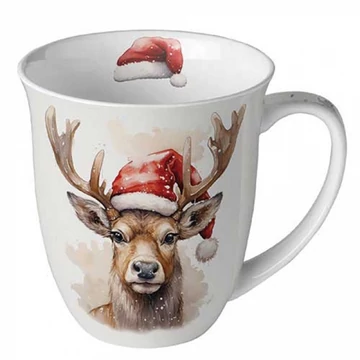 Deer with Santa hat white porcelánbögre 0,4l, AMB.38420280