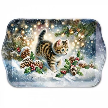 Cute cat in the snow műanyag kistálca 13x21cm, AMB.33720075