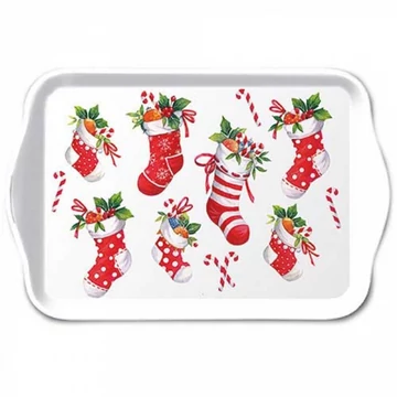 X-mas stockings white műanyag kistálca 13x21cm, AMB.33720200