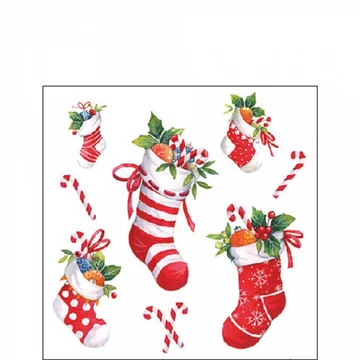 X-mas stockings white papírszalvéta 25x25cm, 20db-os, AMB.32520200