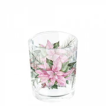 Pink poinsettia üveg mécsestartó 5,5x6cm, AMB.37320285