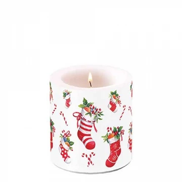 X-mas stockings white átvilágítós gyertya 8x7,5cm, AMB.39220200