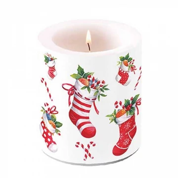 X-mas stockings white átvilágítós gyertya 10x10xcm, AMB.39320200