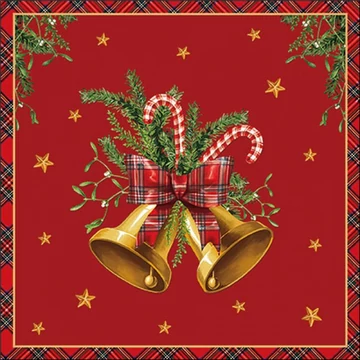 Scottish bells red papírszalvéta 33x33cm, 20db-os, AMB.33320037