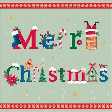 Merry message sage papírszalvéta 33x33cm, 20db-os, AMB.33320208