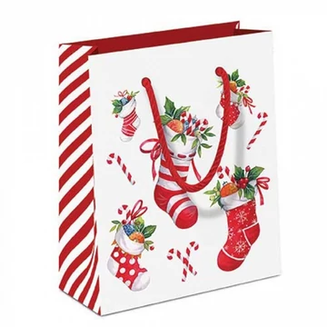 X-mas stockings white papír ajándéktáska 22x13x25cm, AMB.31220200
