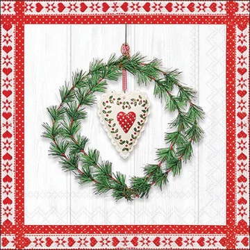 Heart in wreath papírszalvéta 33x33cm, 20db-os, AMB.33320245