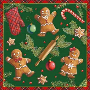 Gingerbread cookies green papírszalvéta 33x33cm, 20db-os, AMB.33318882