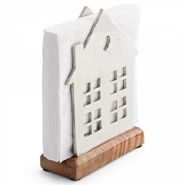 Fém szalvétatartó fa aljjal,álló, ház forma, AMB.19402505