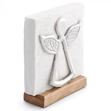 Fém szalvétatartó fa aljjal,álló, ezüst színű angyal, AMB.19402510 Fém szalvétatartó fa aljjal,álló, ezüst színű angyal, AMB.19402510
