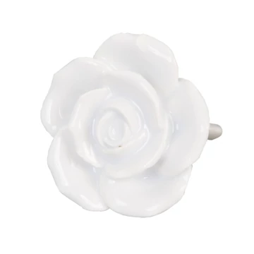 Ajtófogantyú 4,5cm,fehér rózsa, kerámia, CLEEF.61876