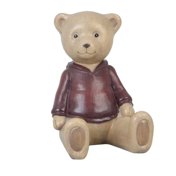 Nosztalgikus műanyag macifigura piros pulcsis 8x6x9cm, CLEEF.6PR0349