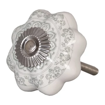 Ajtófogantyú 4,5cm, kerámia, fehér,világos szürke mintás , CLEEF.62336