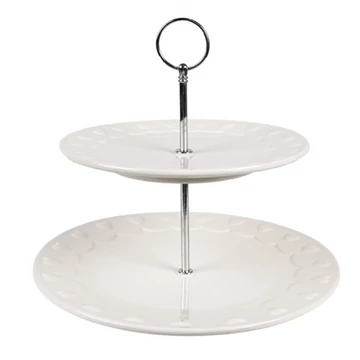 Kerámia süteménykínáló állvány 2emeletes,26x23cm,szives, CLEEF.ROLET