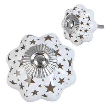 Ajtófogantyú kerámia 4x4cm,fehér csillag mintával, CLEEF.63419