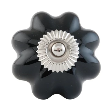 Ajtófogantyú kerámia 4cm,fekete-fém közép, CLEEF.63511