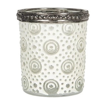 Mécsestartó fehérített üveg körkörös mintával, 5x6cm, CLEEF.6GL2886