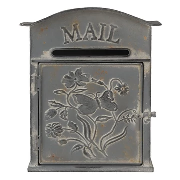 Antikolt szürke fém postaláda, lepkés, 26x10x31cm, CLEEF.6Y4238