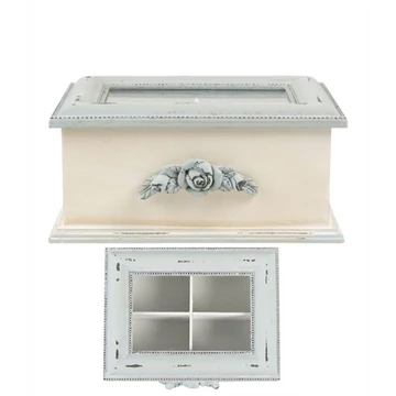 Fa teásdoboz 4 rekeszes rózsás 20x17x9cm,kék-krém antikolt, CLEEF.6H2030 Fa teásdoboz 4 rekeszes rózsás 20x17x9cm,kék-krém antikolt, CLEEF.6H2030