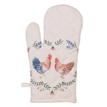 Edényfogó kesztyű 18x30cm, pamut, Chicken and Rooster, CLEEF.CAR44