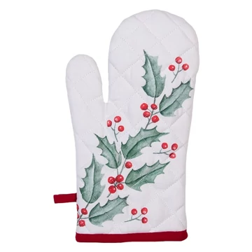 Edényfogó kesztyű 18x30cm, pamut, Holly Christmas, CLEEF.HCH44
